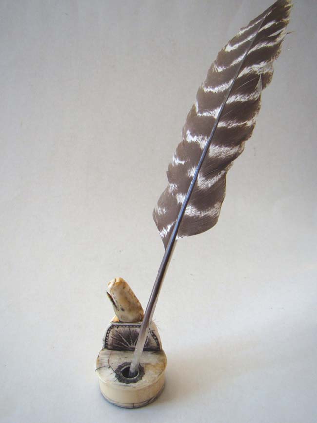 A charming Walrus and Whale Ivory Inkwell — image 2